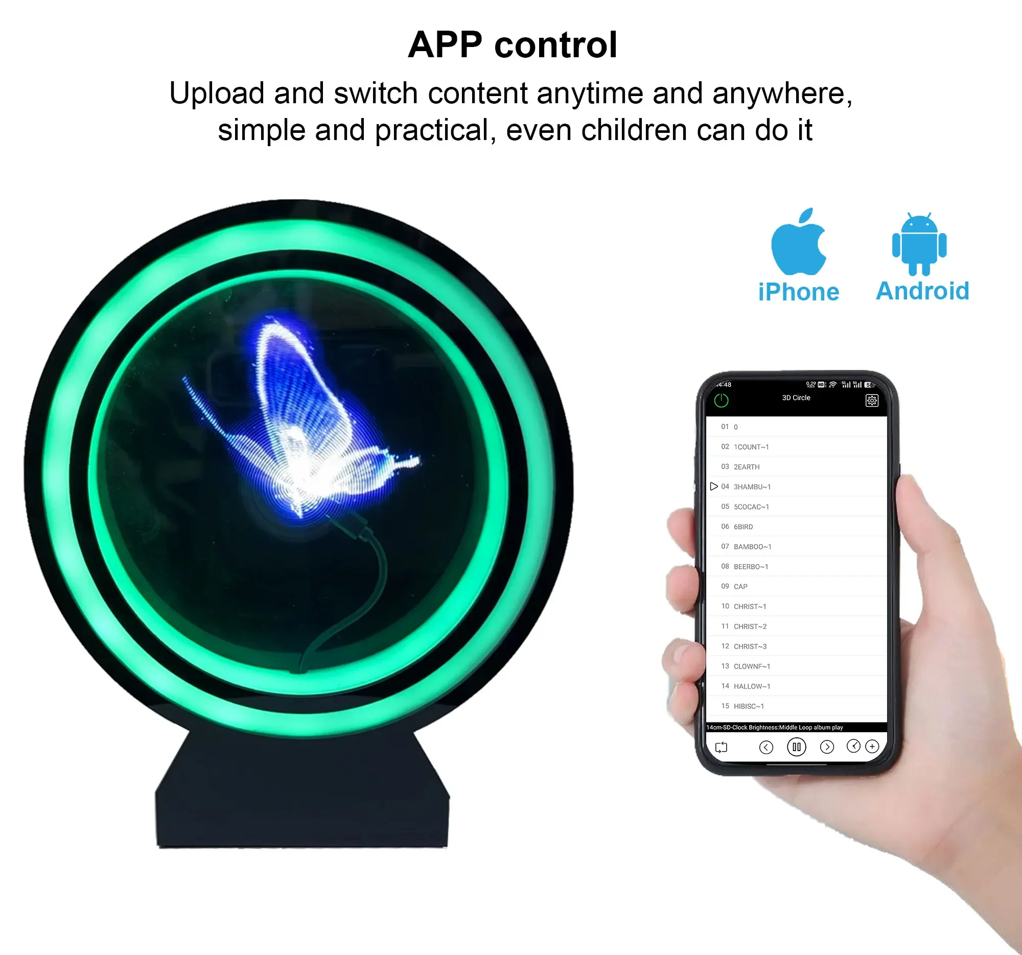 Acrylic Cover 3d Holographic Fan Hologram Projector in Case Mobile App control 3d hologram fan display with Round Cover