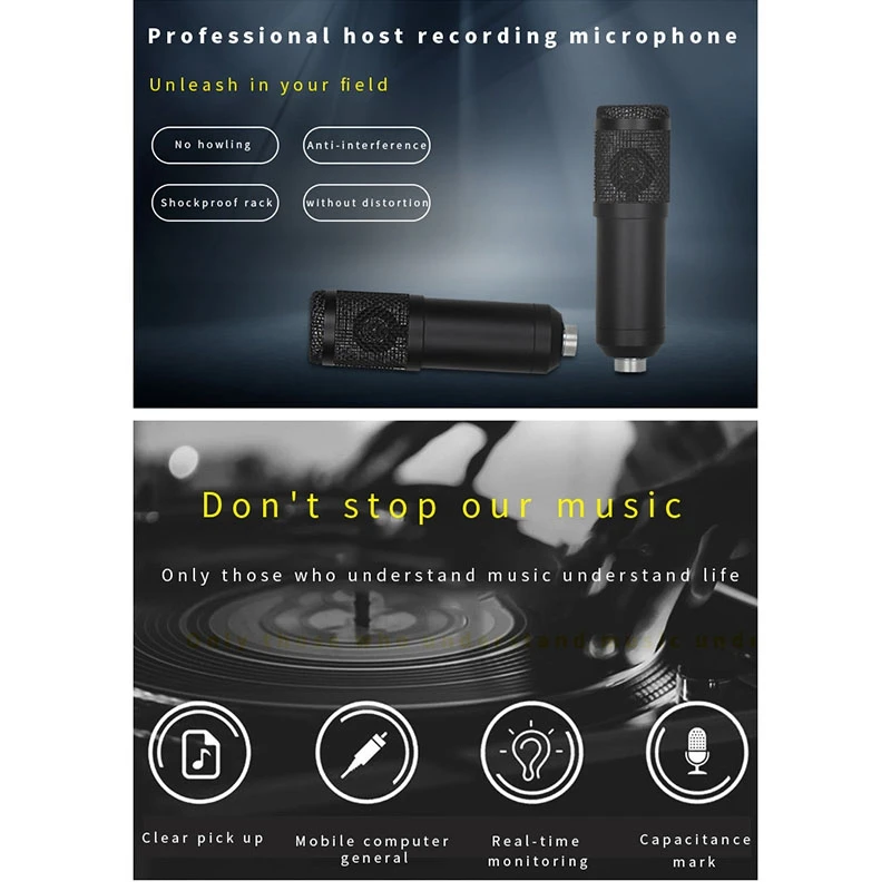 

ABFN-BM800 Microphone Kit Studio With V8 Sound Card Professional Microphone Studio Condenser Microphone For Computer