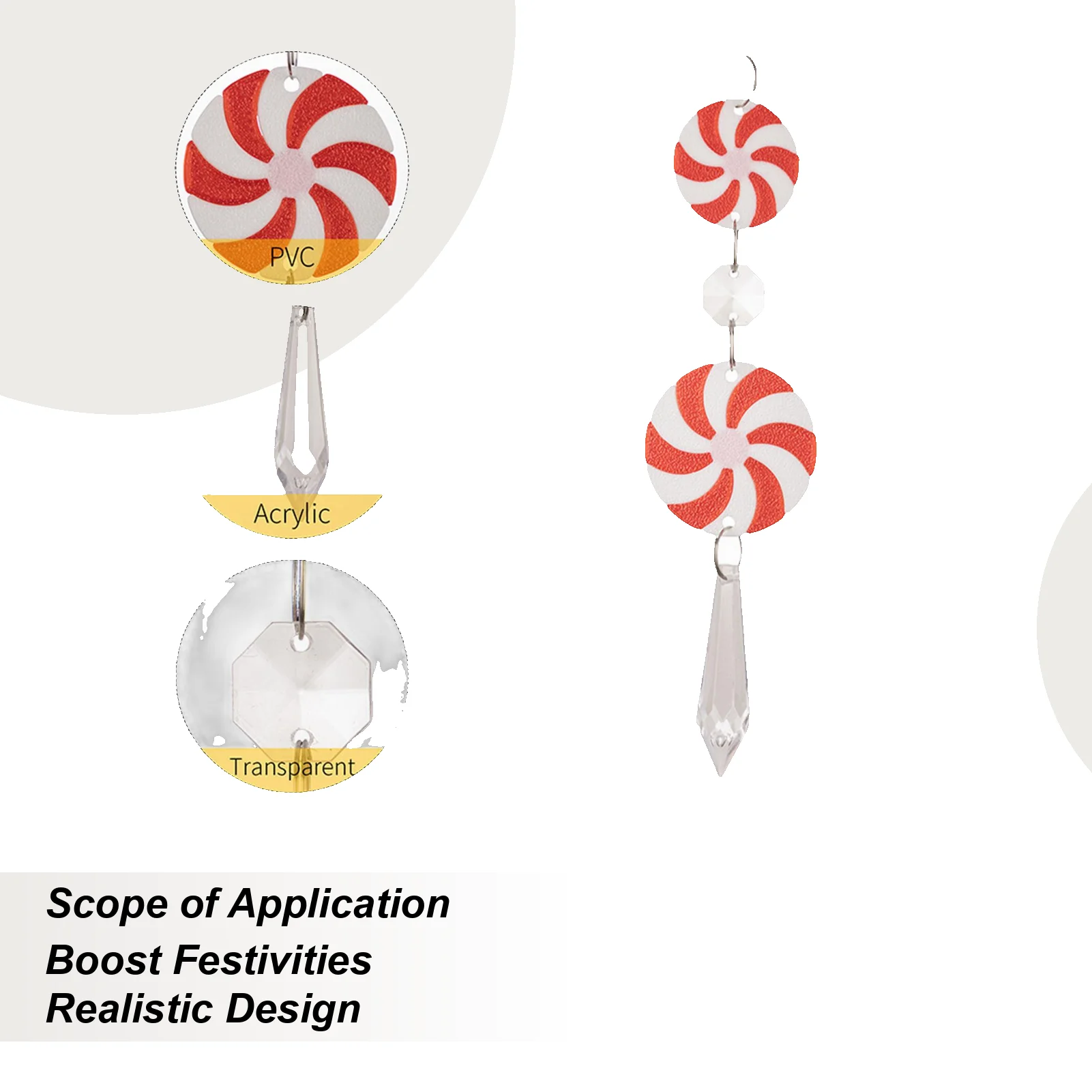 

Конфеты, рождественские украшения, 12 шт., рождественские украшения, ремесло, акриловая мятая подвеска в виде конфет для домашних венков, вечеринок, автомобилей