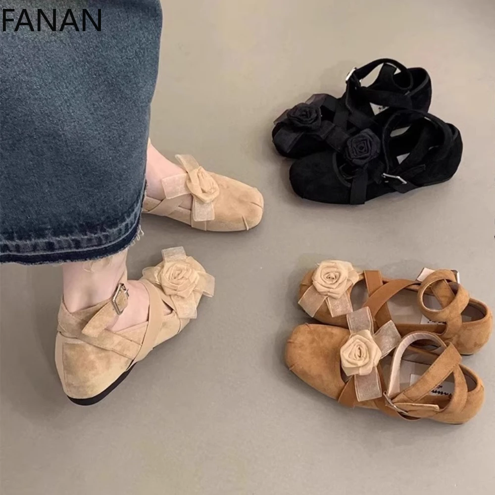

2025 Mary Jane Shoes for Women Ankle Strap Ballet Shoes French Style Shallow Retro Flat Low Heel Black Casual Shoe