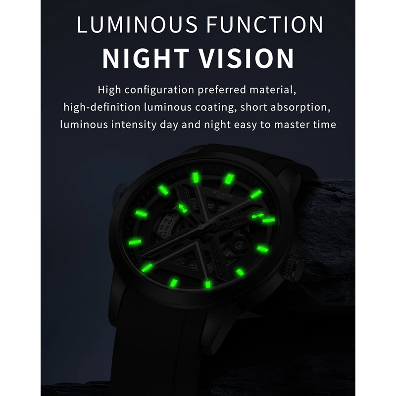 Business Watches Male Quartz Watche Skeletonized Dial Waterproof Vintage Round Mechanical Watch Silicone Strap Watches Men Watch