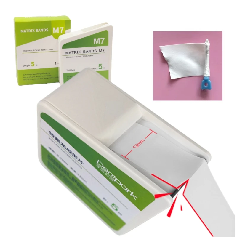 

5m/Roll Dental M7 Matrix Bands PTFE Raw Material Belt With Cutter White Contoured Matrices 0.1mm For Plug Matrix Wedges