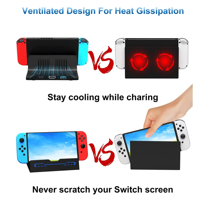 Nintendo Switch OLED/스위치 액세서리용 VO-스위치 충전기 도킹 스테이션, 4K 어댑터가 있는 휴대용 TV 도킹 스테이션