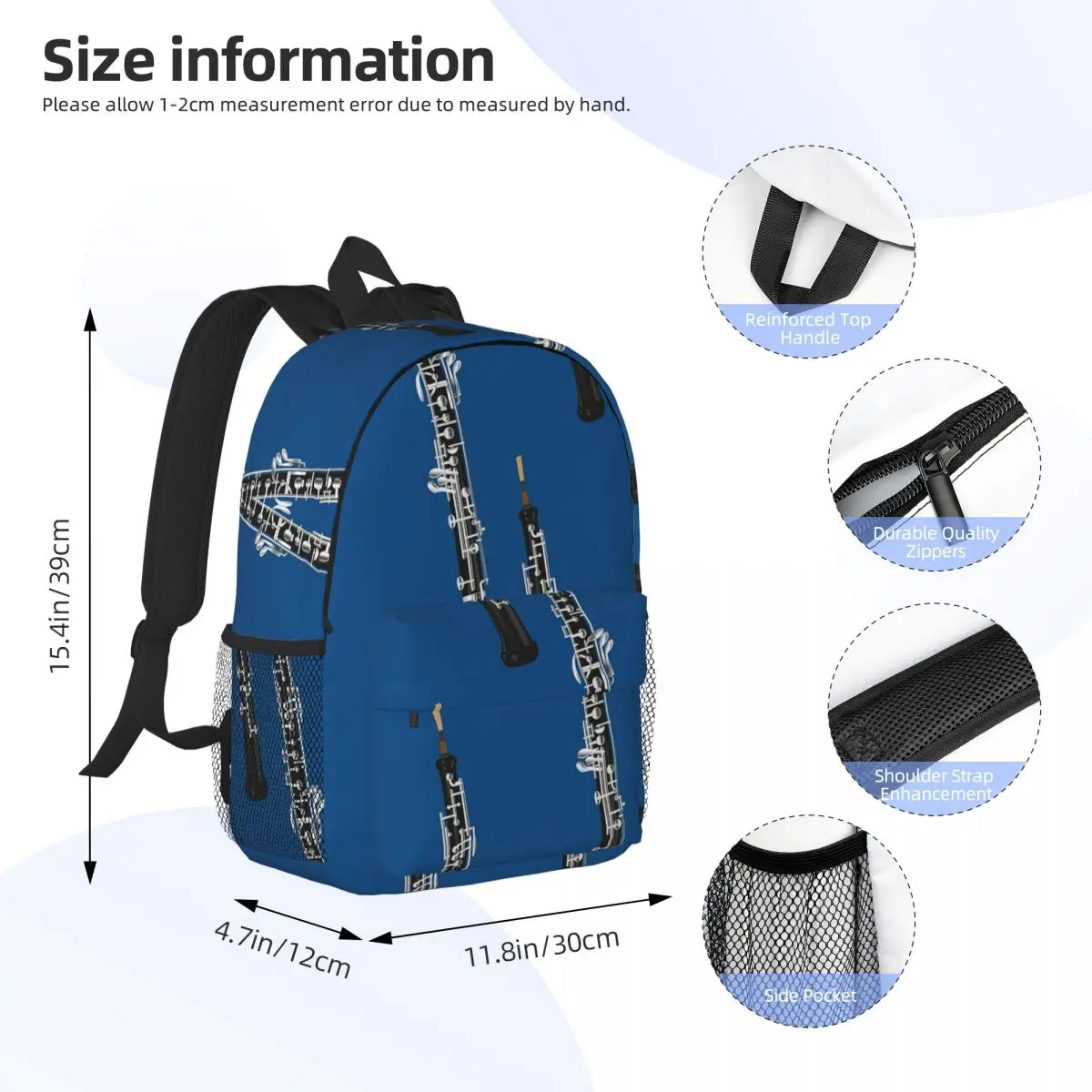 Oboe On Blue mochilas para niños y niñas, mochila escolar de dibujos animados para estudiantes, mochila para portátil, bolso de hombro de gran capacidad