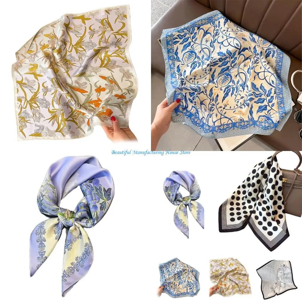 

E56A 70x70cm Square Scarf Soft Lightweight Polyester Neckerchief Fashion Accessory For Women Hair Neck Bag Decoration