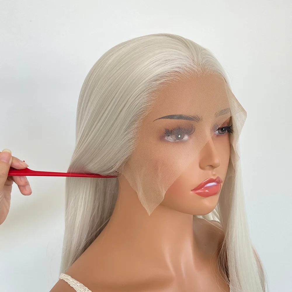 Silver white 18 30 inch lace wig 13 * 4 front lace wig long straight hair natural hairline chemical fiber high temperature silk