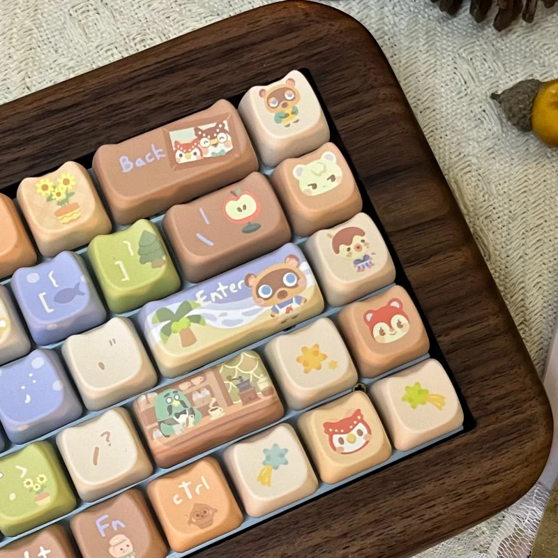 Animal Forest Theme Keycap Set 142key PBT Custom Cute Cat Anime Keyboard Cap MAO Profile Key Cap for Mechanical Keyboard Gift