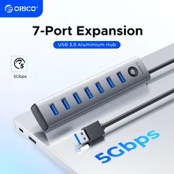 ORICO-estación de acoplamiento USB 3,0, 5Gbps, 7 puertos USB A tipo C HUB S para Surface Macbook, ordenadores portátiles