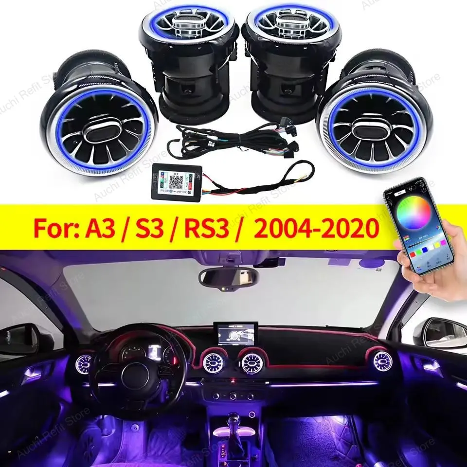 256 farben LED Air Vents Für Audi A3 S3 RS3 8V 8Y 8P 2004-2020 auto Dashboard Umgebungs Licht Klimaanlage Outlet Düse Refit