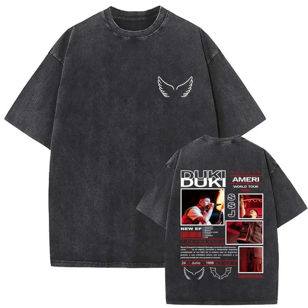 

Washed Vintage Rapper Duki Ameri World Tour 2025 T-shirt Men Women Hip Hop Fashion Pop Music T-shirts Men's 100% Cotton T Shirts