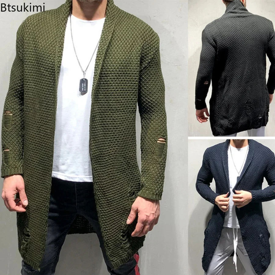 New 2024 Autumn Winter Men\'s Knitted Coat Long Cardigan Sweater Male Fashion Casual Large Men\'s Jacket Trench Coat Men Clothing