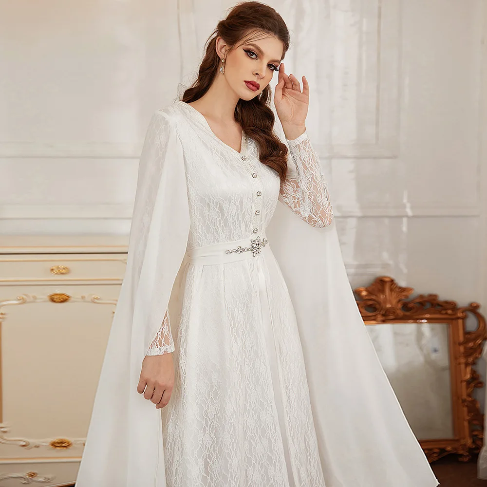 Vestido de fiesta de boda islámico musulmán para mujer, Vestido largo de encaje, Abaya árabe, caftán elegante, Ramadán, capa marroquí, ropa de Oriente Medio