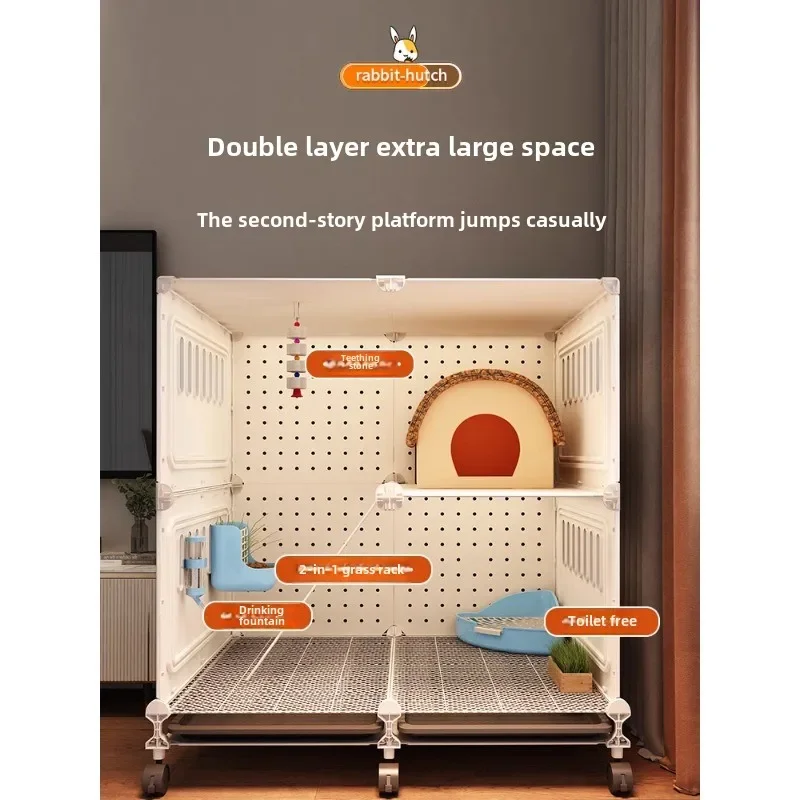 Large Double-layer Rabbit Cage Villa Indoor Anti-Spray Urine Panoramic Design with Toilet And Special Nest for Household Pets