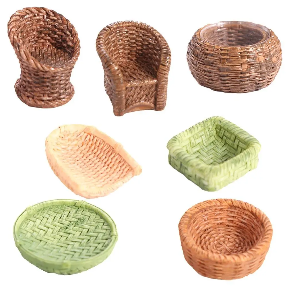 Simulation Simulation Bamboo Basket Basket Dustpan Dollhouse Miniature Chair Model Furniture Decoration Children Toys