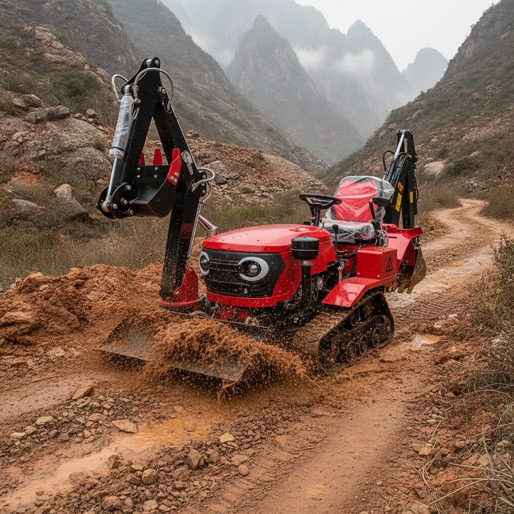 Mini Crawler Tractor Machine, Fit Excavator Arm Attachment, Log Grapple, Breaker Hammer, Auger For Agriculture