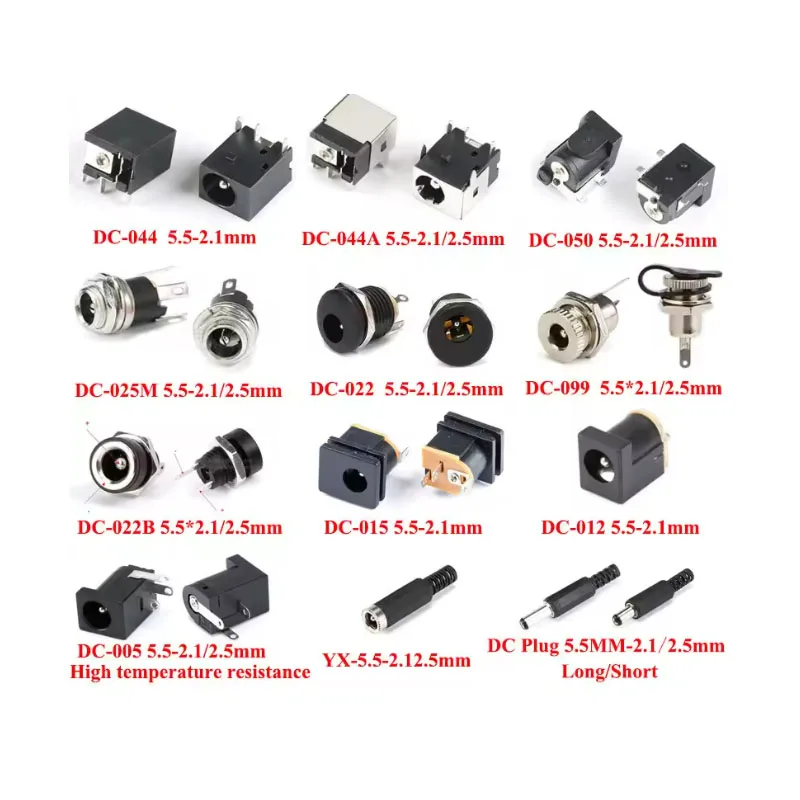 5Pcs DC Connectors 5.5x2.1mm 5.5x2.5mm DC Power Plug Male Female Jack Socket Nut Panel Mount DC Power Adapter Connector 5.5*2.1