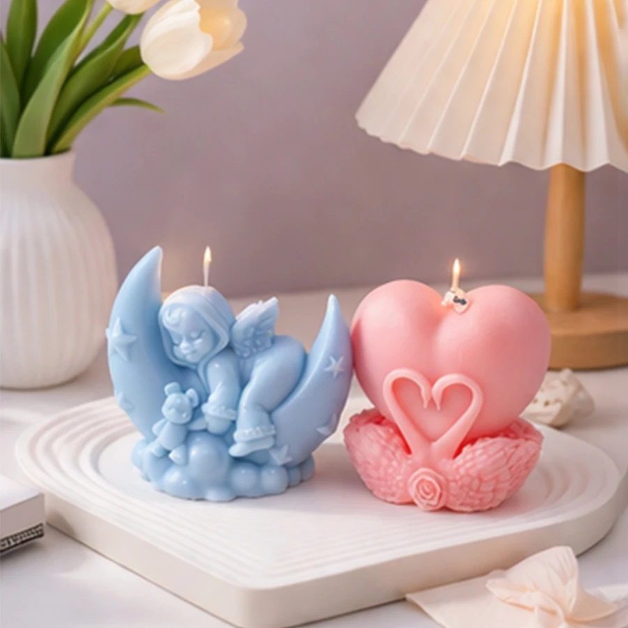 Engel-Silikonform für Kerzen, Niedlicher Schwan, Herz und Engel auf Mond, DIY-Kerzenform für Seife, Harz, Gips, Handgemachte Bastelform, Geschenk