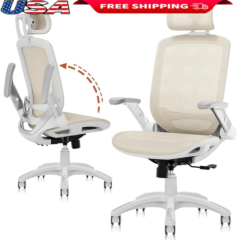

Ergonomic High Back Office Chair with Headrest Flip-Up Arms Adjustable Tilt Lock and Wide Cushion Mesh Chair 400LBS Capacity