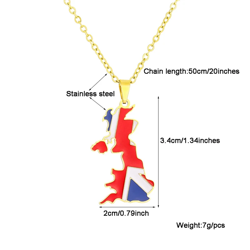 Enamel Drop Oil Stainless Steel United Kingdom of Great Britain and Northern Ireland Map Pendant Necklaces UK Britisher Jewelry