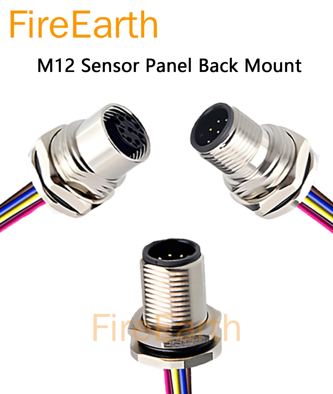 

M12 Sensor Panel Back Mount Flange Socket Cable Waterproof Screw Threaded Coupling Connector 2 3 4 5 6 8 12 17Pin 30cm