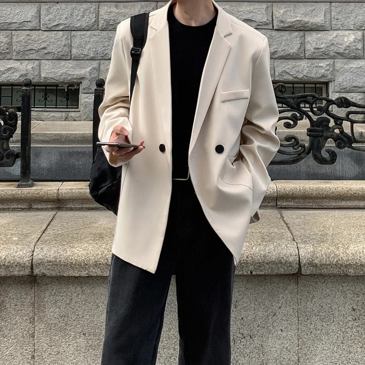 

Spring Autumn Men Soild Color Formal Blazers Men Korean Fashion Loose Casual Suit Jacket Men Harajuku Social Dress Jacket