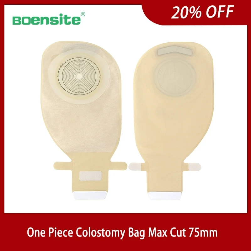 

20Pcs One Piece Disposable Colostomy Bag, Max Cut 75mm Drainable Ostomy Pouch Bag with Carbon Filter for Ileostomy Stoma Care