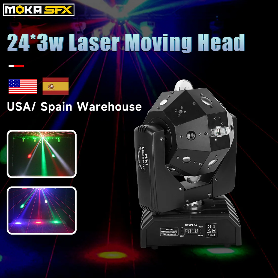 MOKA 24x3w DJ Disco Ball Led Football Laser Light Moving Head DMX Pattern Beam Strobe for Nightclub Party RGBW Infinite Rotating