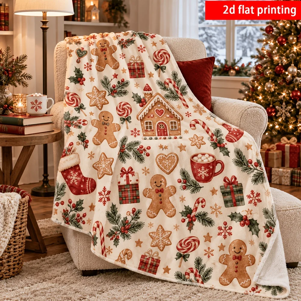 Soft Plush Flannel Throw Blanket Cream With Christmas Highland Cow Print Ideal For Bed Couch Car And Holiday Gift