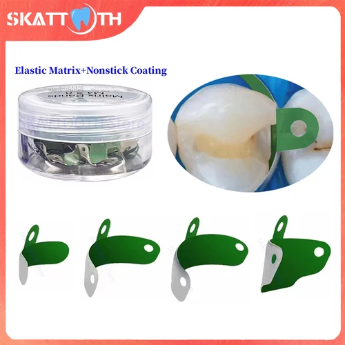 100/50 unidades de bandas de matriz Dental, matrices de Metal contorneadas seccionales, bandas de matriz, capa antiadherente de PTFE, herramientas de odontología de matriz elástica