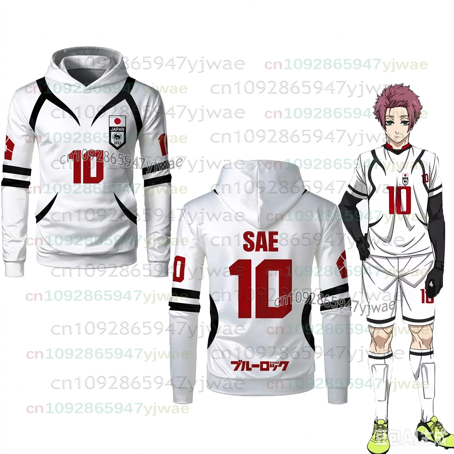 Blue Lock Weißes Fußballtrikot Japan U20 Team Cosplay Kinder-Hoodies 3D-Druck Anime Sweatshirts Herren Damen Langarm Sportoberteile – Detail 5