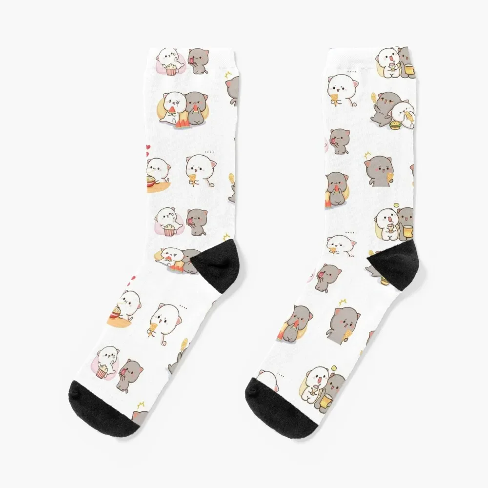 

mochi peach cat sticker pack Socks colored cotton FASHION Women's Socks Men's