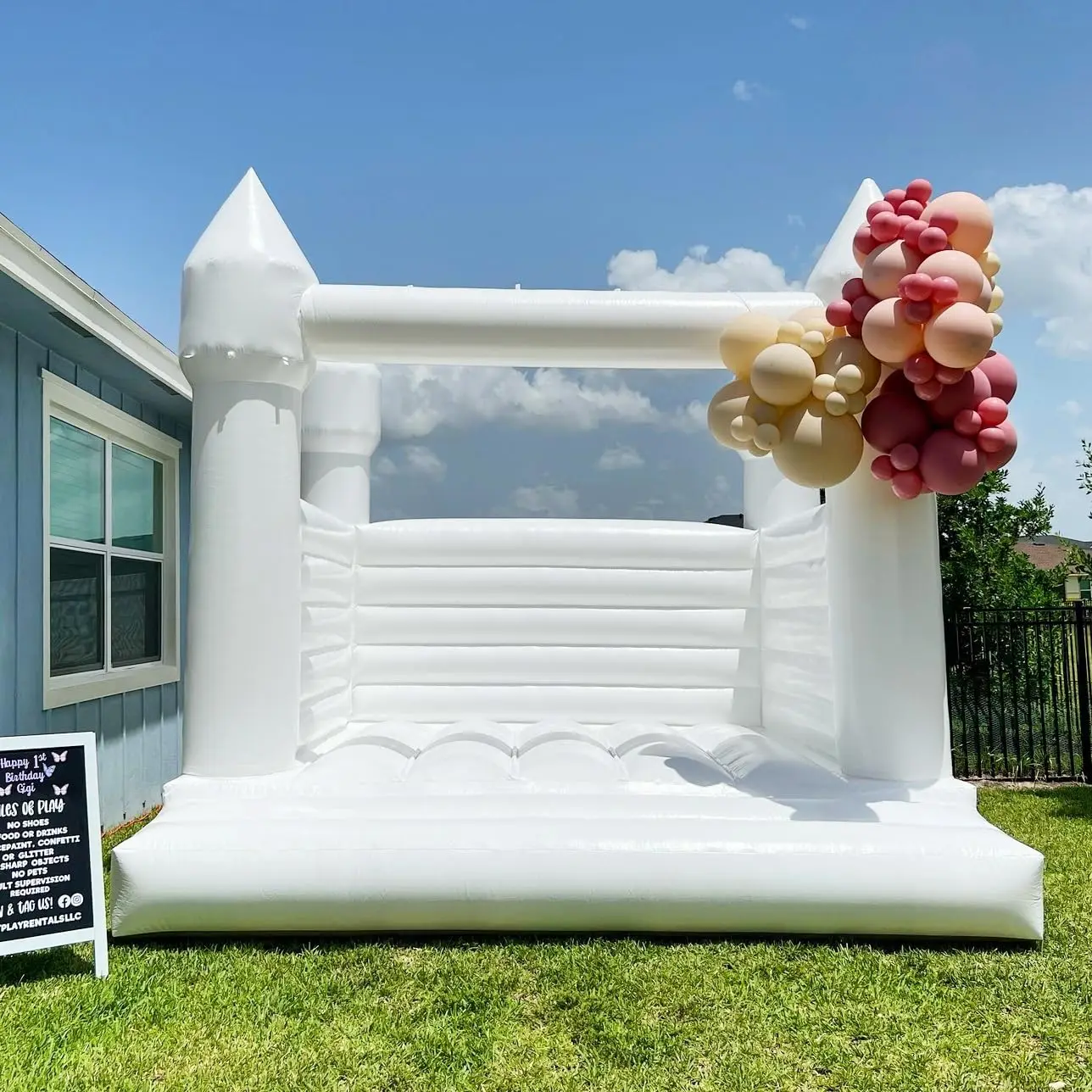 13x13x12FT White Castle Bounce House PVC White Bounce House Castle, Inflatable Jumping Bouncy House for Wedding/Birthday