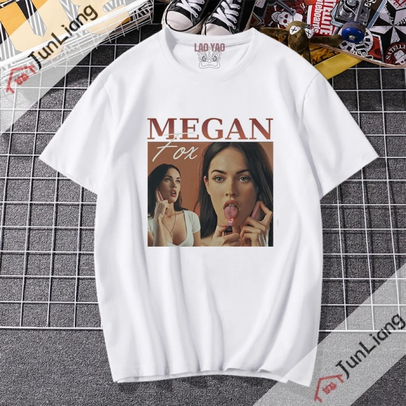 Streetwear Movie Actress Tops 100%cotton Men's T-shirts Megan Fox Sportswear Man Y2k Clothing Goth Clothes Short Sleeved T-shirt