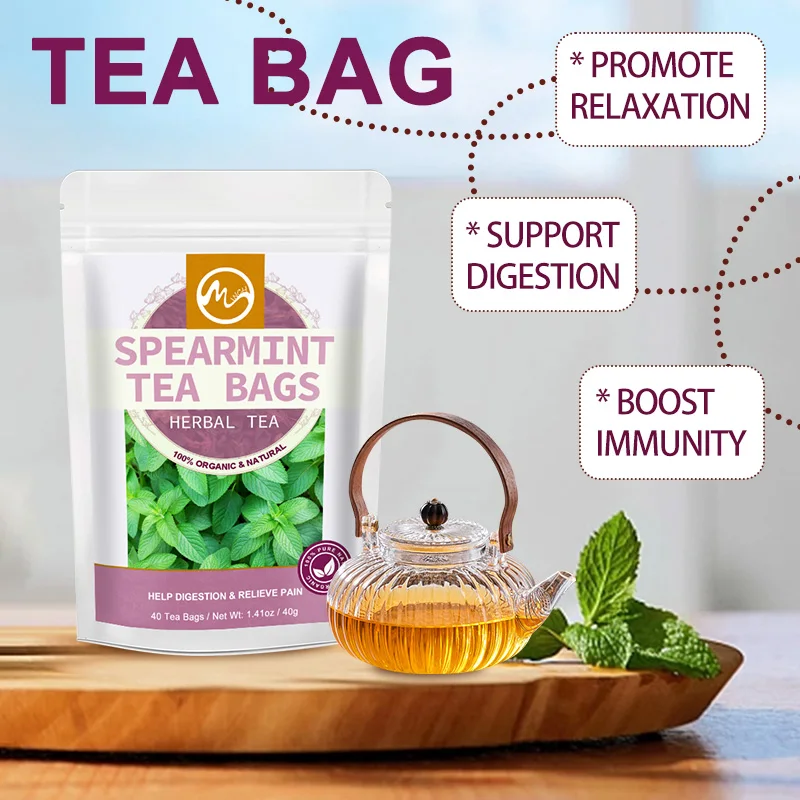 Minch Organic Spearmint Small Teabags Non-GMO Caffeine Free Support Digestion & Natural Breath Freshener Healthy Care For Adults