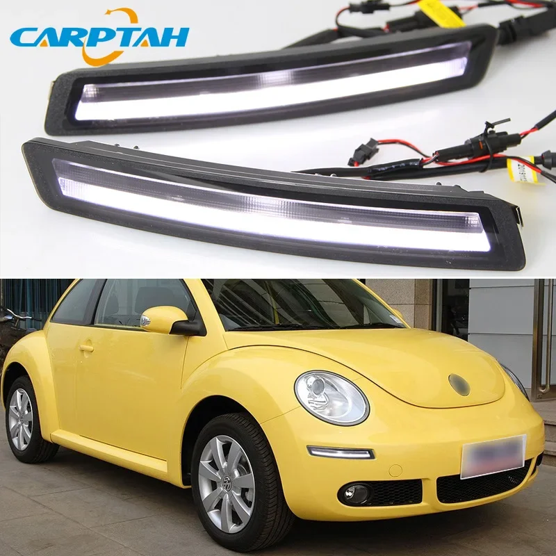 Car LED Daylihgts DRL For Volkswagen VW Beetle 2007 2008 - 2010 Yellow Turn Signal Daytime Running Lights Day Driving Headlamp