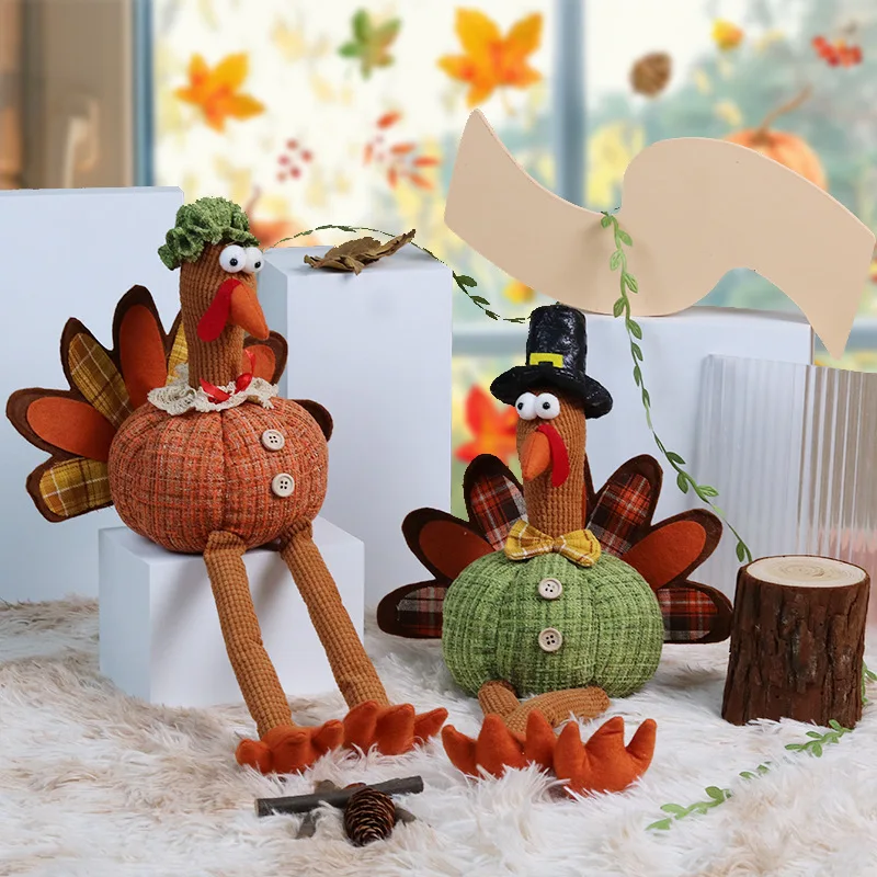 Thanksgiving Gnomes Turkey Decor Doll Ornaments Hanging Leg Turkey Figurine Window Display Decors Festival Poseable Figure