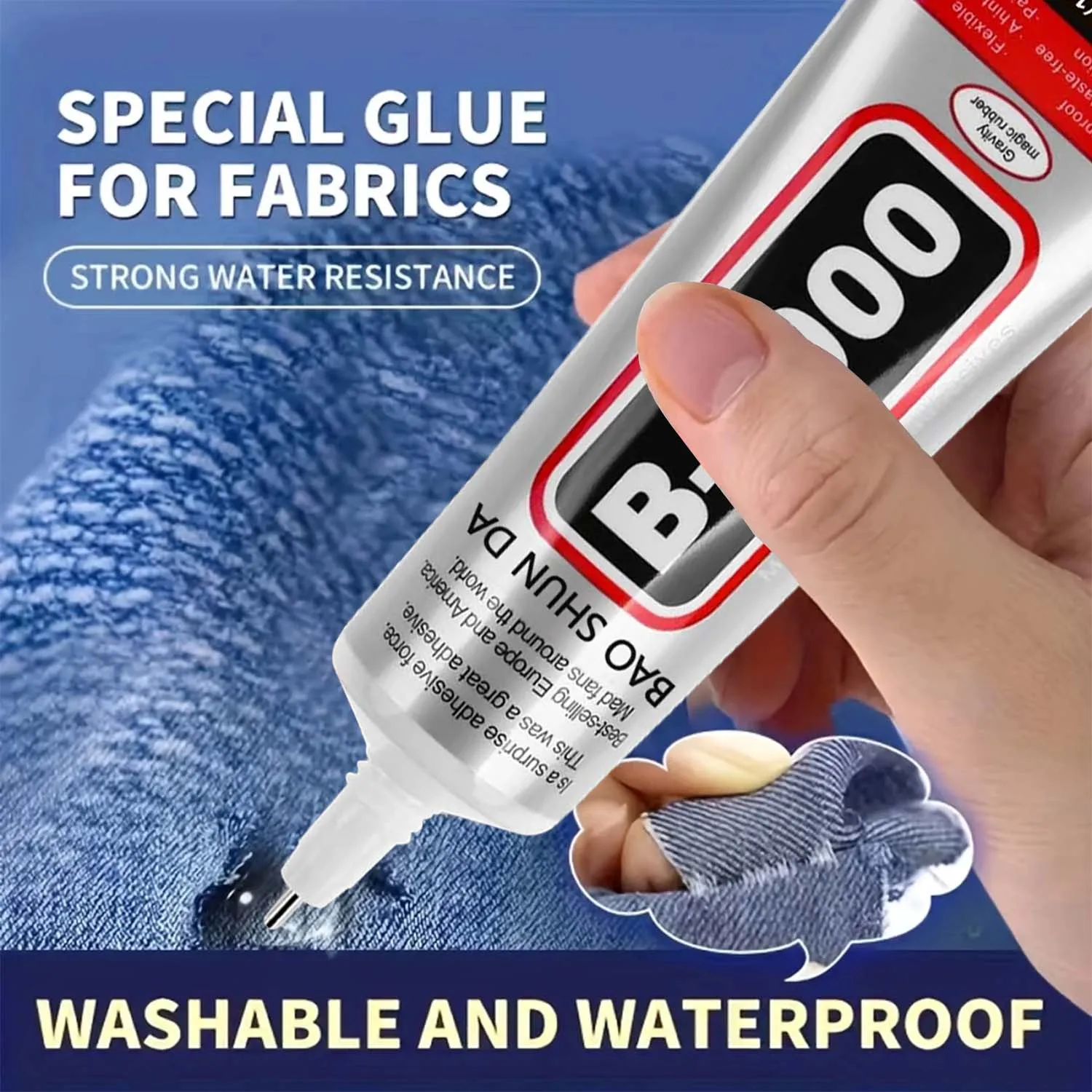B-7000 Starker Stoffkleber, transparent, schnell trocknend, Stoffreparaturkleber, vielseitig einsetzbar, wasserfester Stoff-Nähkleber, Reparaturwerkzeug, 4 Stück