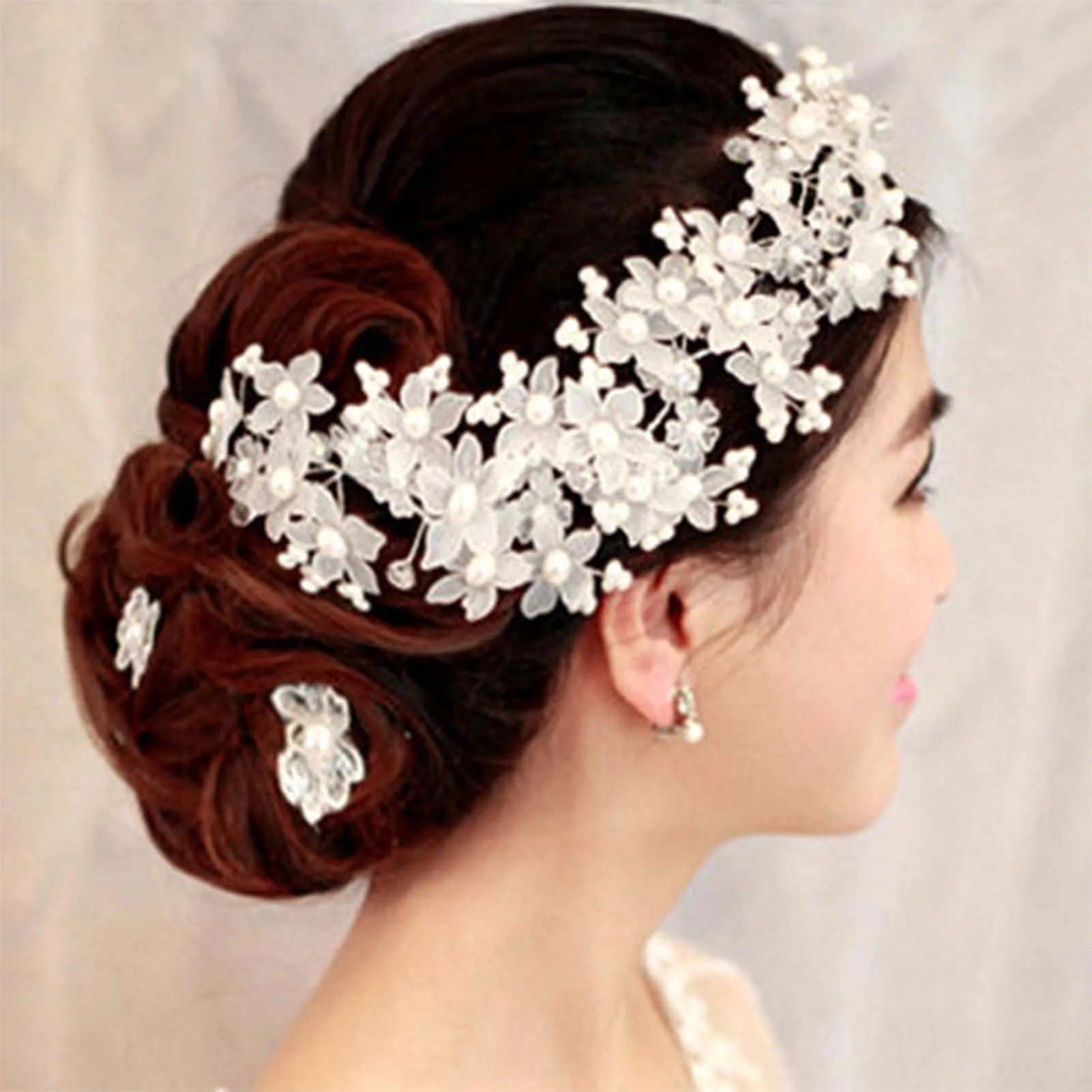 Bridal Hair Vine Hair Jewelry Rhinestones Pearls Bridal Flower Hair Piece Jewelry for Thick Long Hair Styling Decoration