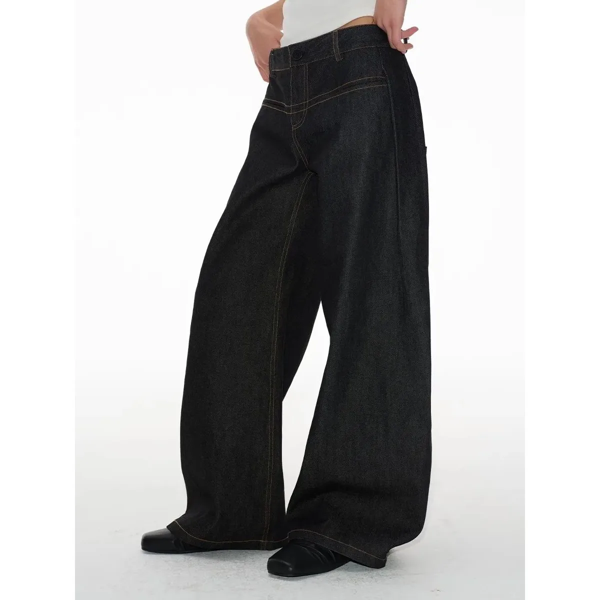 

Vintage Low Waist Baggy Jeans Y2K Wide Leg Pants Overs Women's Faionable Casual Denim Trousers PU Material