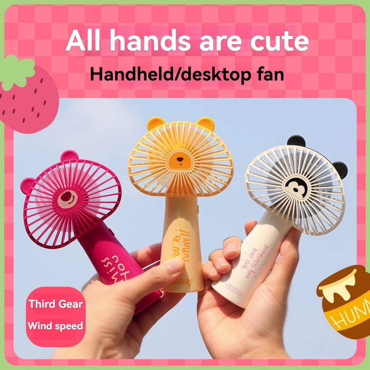 

Ручной небольшой вентилятор для летнего охлаждения с тремя уровнями скорости ветра, портативным студенческим общежитии и офисним столом.