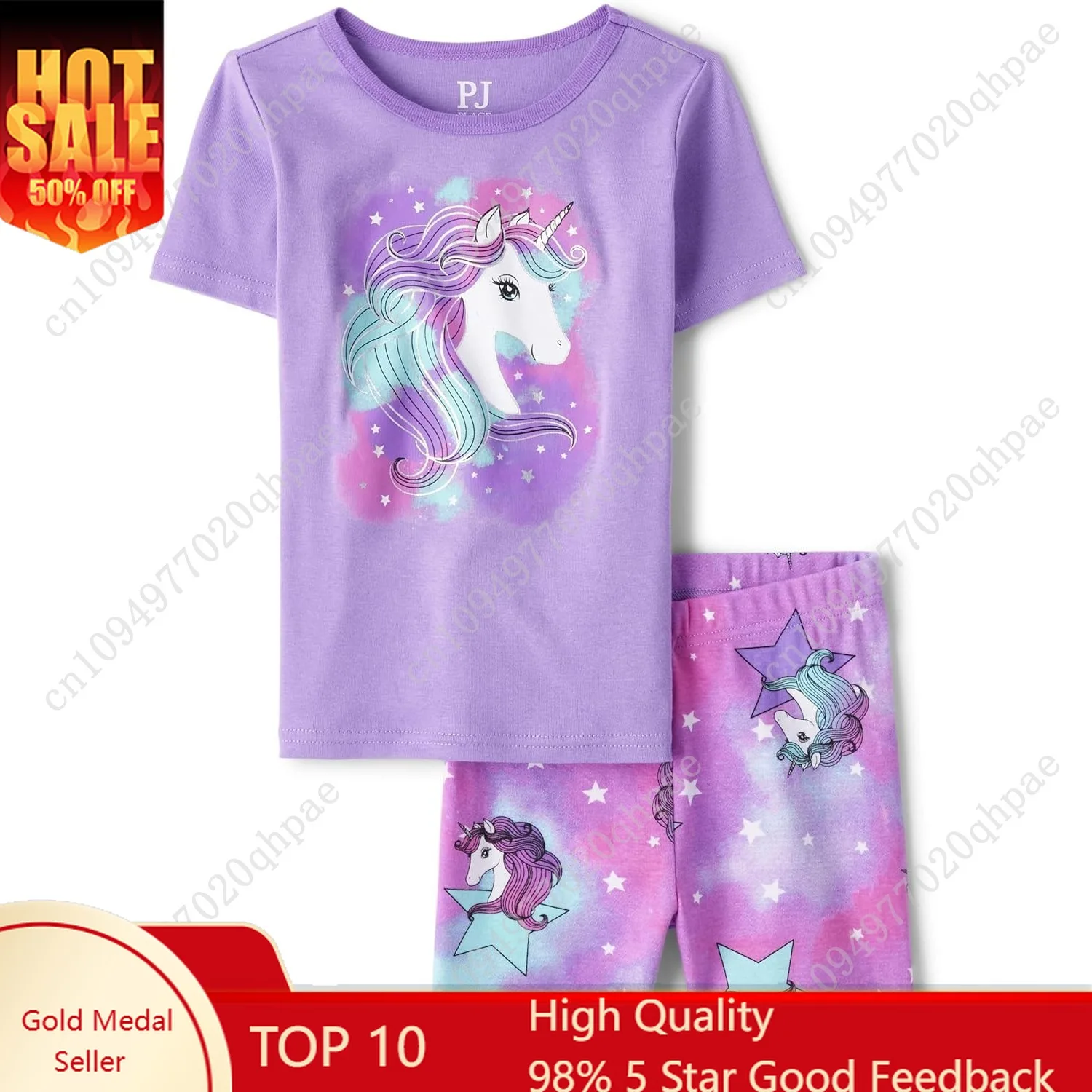 

The Children's Place girls 100% Cotton Short Sleeve Top and Shorts,2 Piece Pajama Set