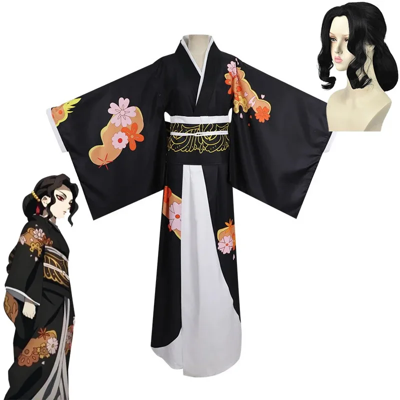 

Anime Cosplay Kibutsuji Muzan Costume Wig Women Kimono Uniforms Clothes Dresses