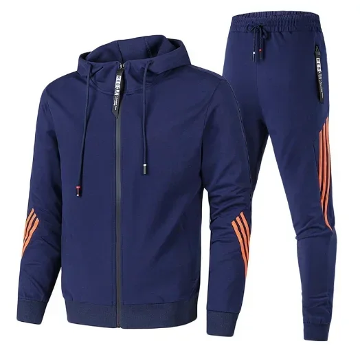 Zipper Fashion Male Sportswear Plus Size NEW Men\'s Striped Tracksuit Two Piece Suit Spring Autumn Sweatshirts and Sweatpants Set