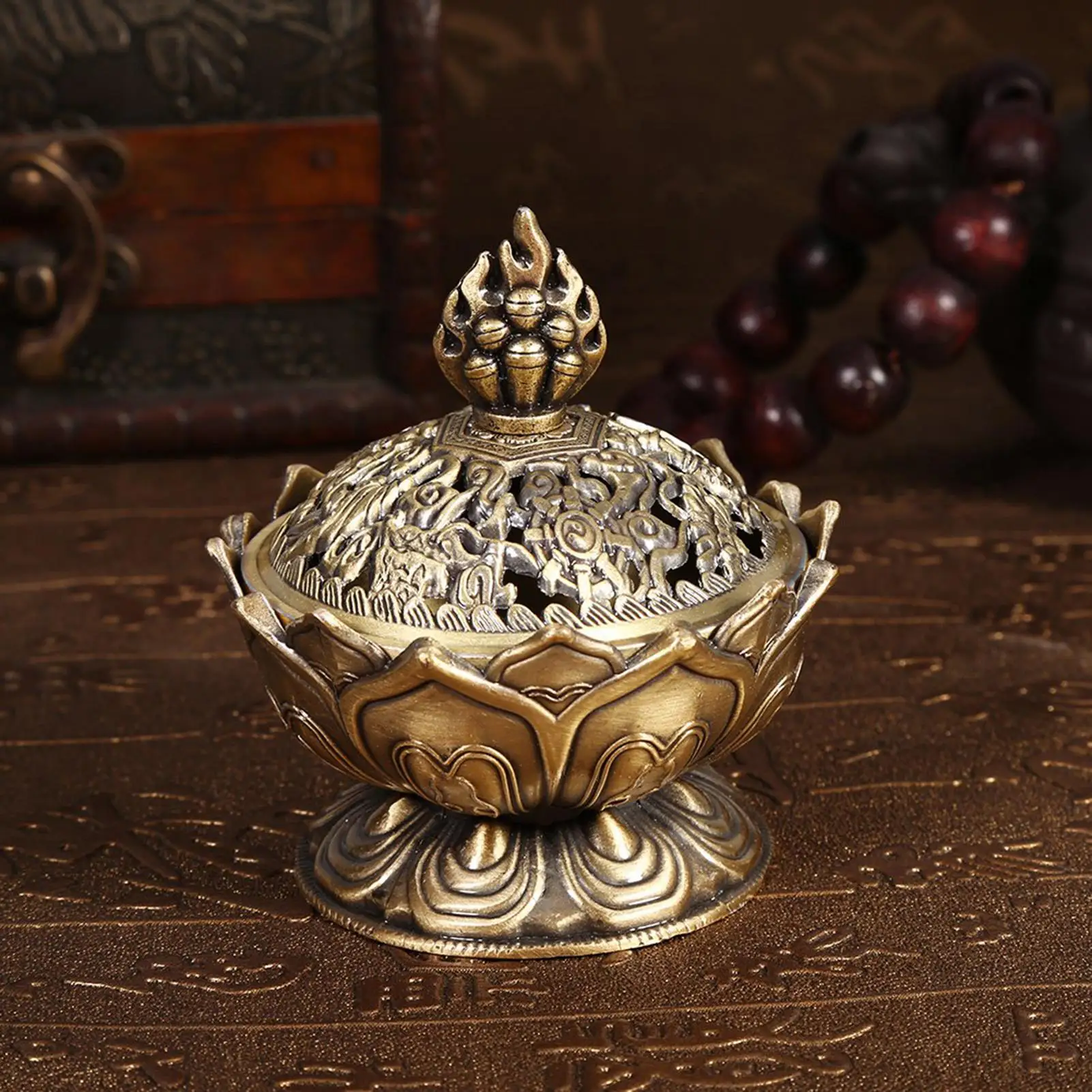 Small Zinc Alloy Bronze Holy Flower Incense Holder - 2 Colors, Buddhism Decor Metal Craft for Home