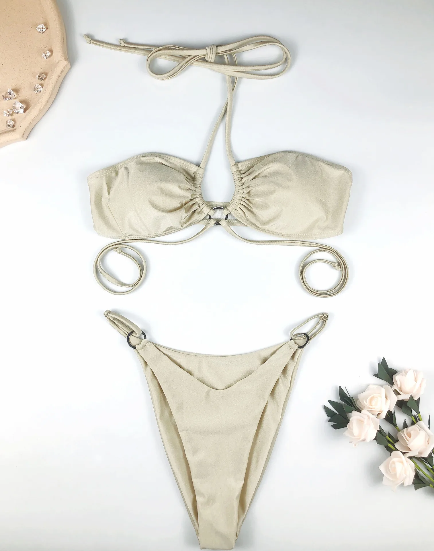 เซ็กซี่ Halter Top บิกินี่ Bandeau ชุดว่ายน้ํา One Piece ชุดว่ายน้ําขาสูง 2025 หญิงชุดว่ายน้ําว่ายน้ําชายหาด