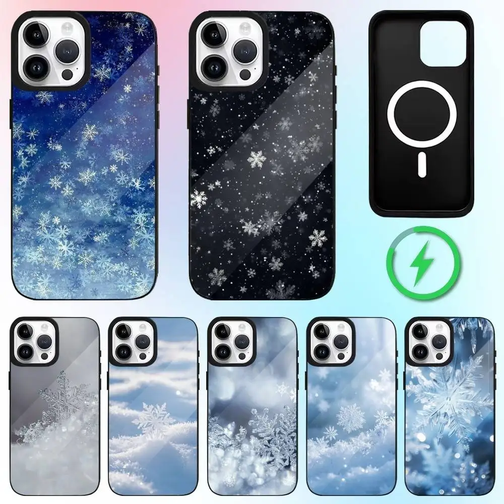 

Winter Christmas Snowflakes Phone Case For iPhone17,16,15,14,13,12,11 Plus,Pro Max Magnetic Magsafe Wireless Charging