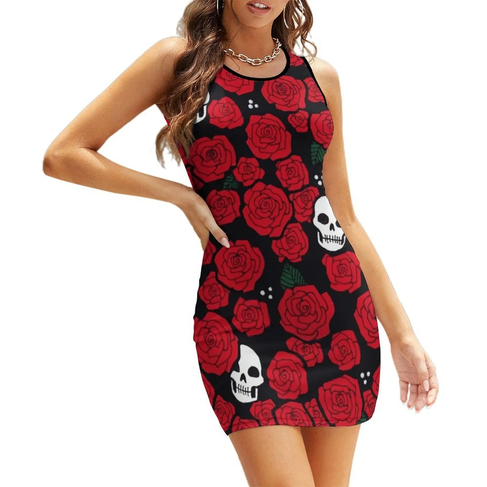 

Skulls and Roses Pattern Sleeveless Sundress summer clothes for women clothes for woman summer dress for women 2025