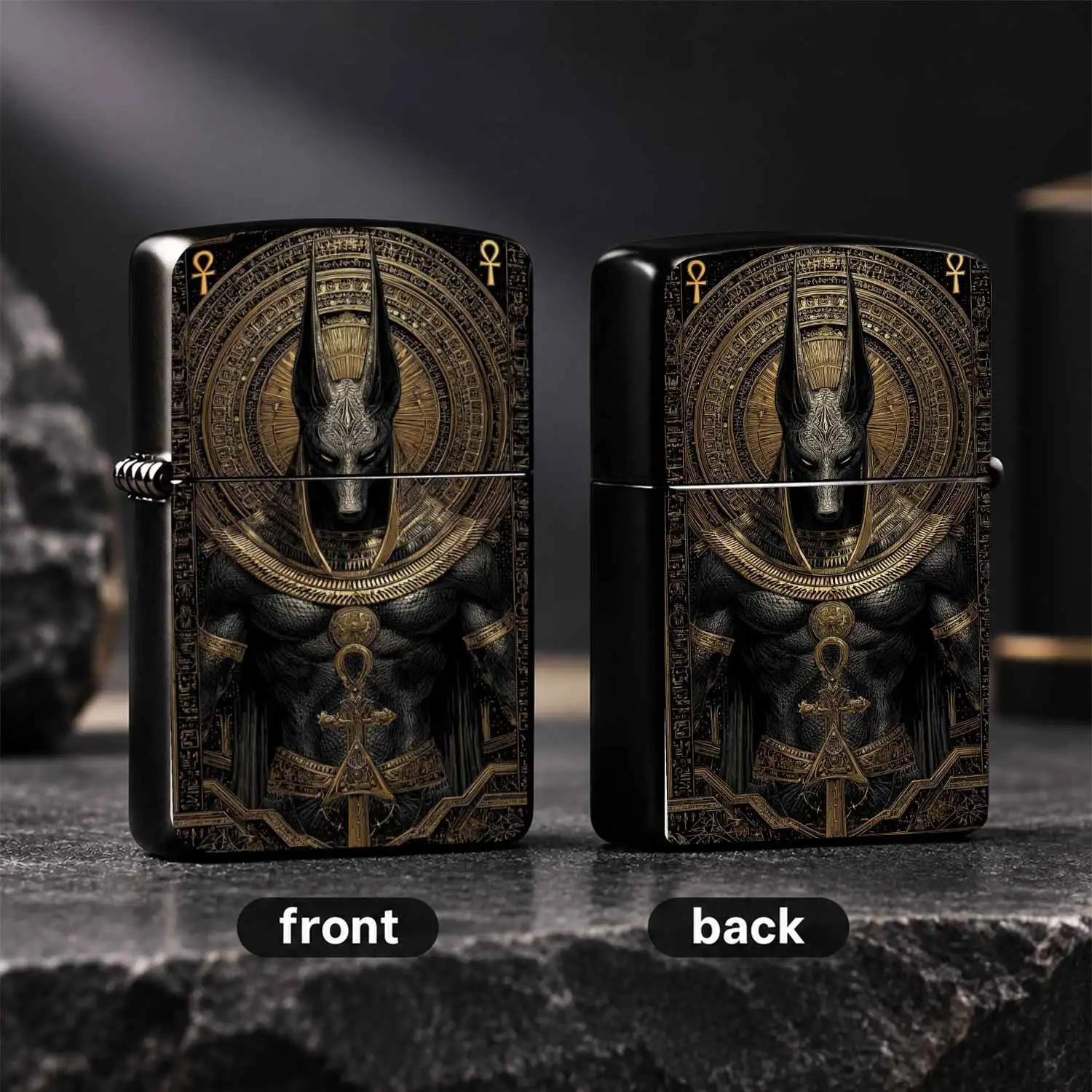 Retro BLACK Gold Anubis Themed Lighter Windproof Creative Egyptian Deity Printing Durable Housing Durable Lighter Exquisite Collectible Ignition Tool Unique Gift For Daily Use And A Fun And Humorous Lighter