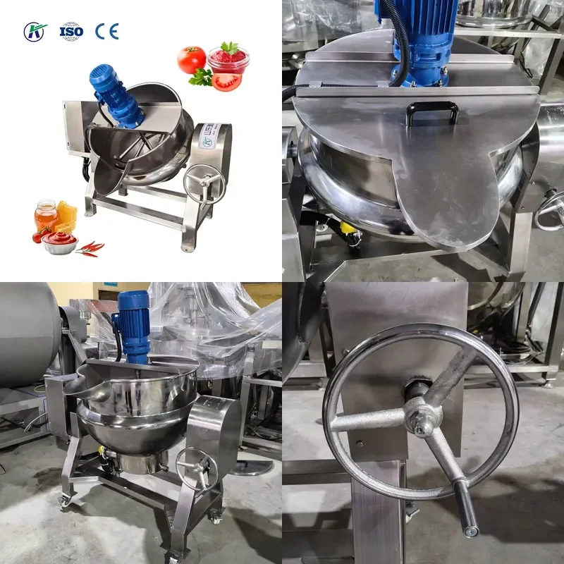 Automatic Stirring Jacketed Kettle Sandwich Cooker Braising Double Layer Pot for Sauce Jam Soup and Food Processing