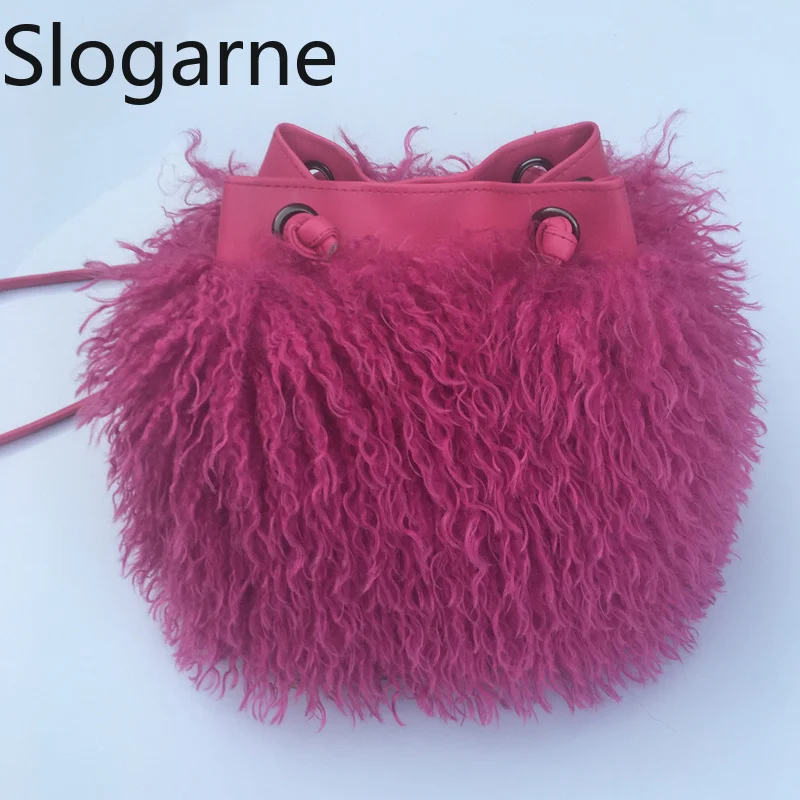 Bolso de hombro de piel larga a la moda, bolso de piel sintética 2025 para mujer, bolsos peludos de oveja mongol de lujo para niñas, bolso de lujo, riñoneras